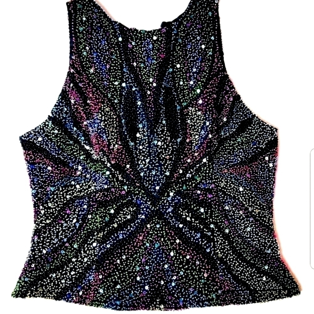 LAURENCE KAZAR Multicolor Silk Beaded Top!
